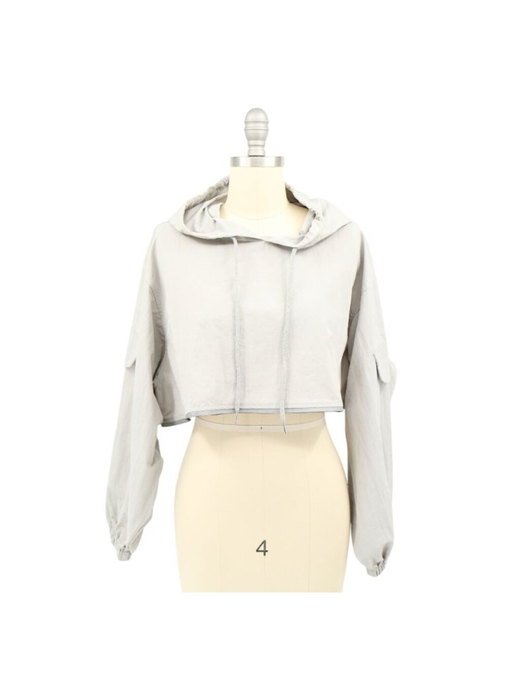 Kate Hewko Silver Zip Detail Cropped Hooded Gray Pullover Crop Hoodie One Size - Picture 2 of 8
